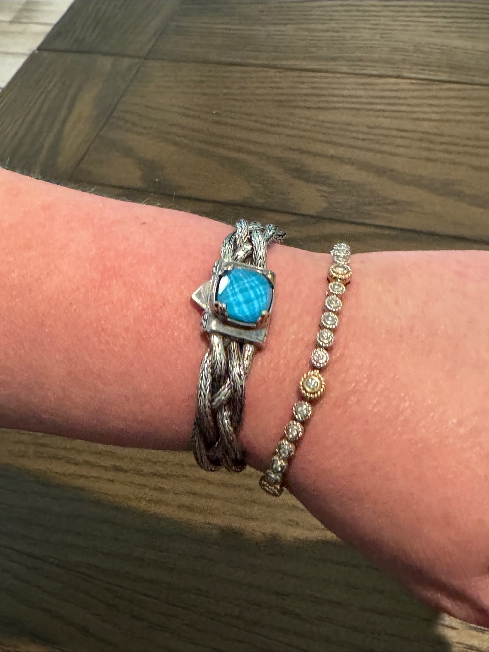 Samuel B 925 Sterling Silver Blue Topaz Tulang Naga Braided Bracelet 36.5g 8”